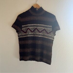 Vintage Ralph Lauren Sport Fair Isle Knit Sweater Top Brown Red Short Sleeve L